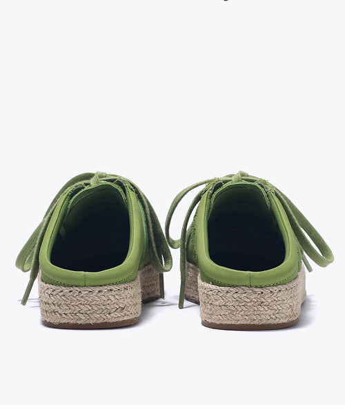 Splicing Grass Lace Slide Green Leather Up Cowhide Platform FashionChic