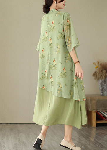 Tasseled Fake Asymmetrical Dresses Print Grass Two Piece Green FashionChic