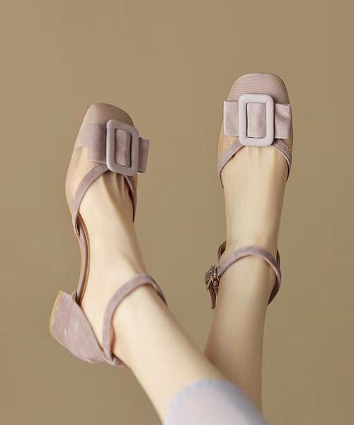 Strap Grass Sandals Chic Chunky Buckle Green Tulle Splicing FashionChic