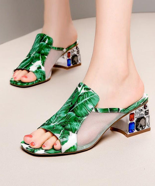 Green Breathable Mesh Splicing Zircon Slide Sandals RT1052 Ada Fashion