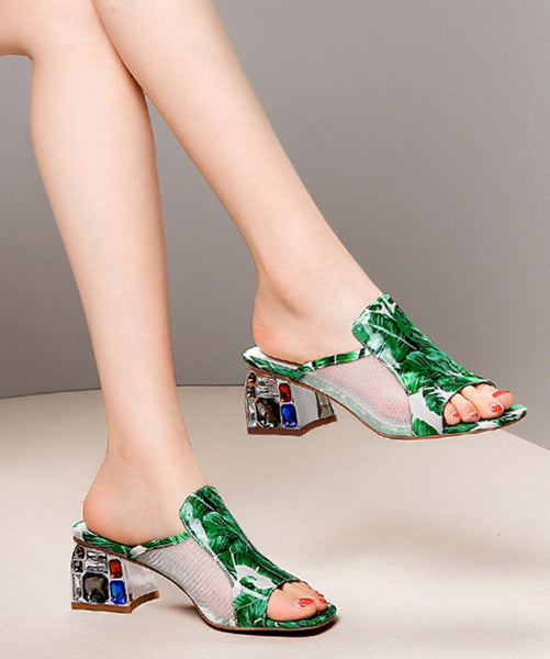 Green Breathable Mesh Splicing Zircon Slide Sandals RT1052 Ada Fashion