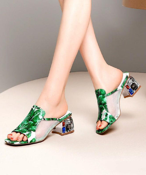 Green Breathable Mesh Splicing Zircon Slide Sandals RT1052 Ada Fashion