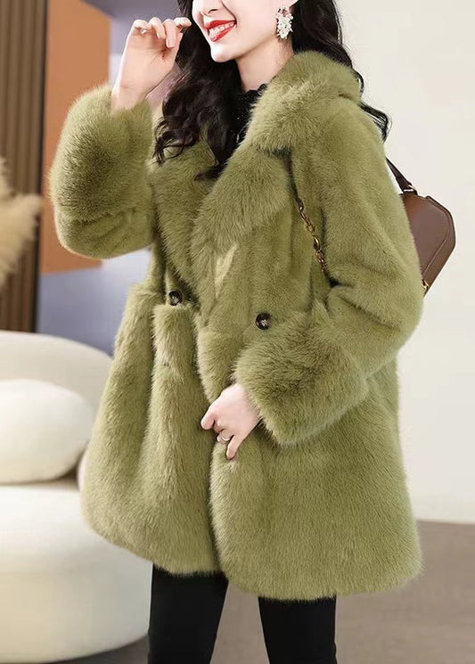 Green Button Pockets Mink Velvet Coat Peter Pan Collar Winter WQ040 OL-CTS241031