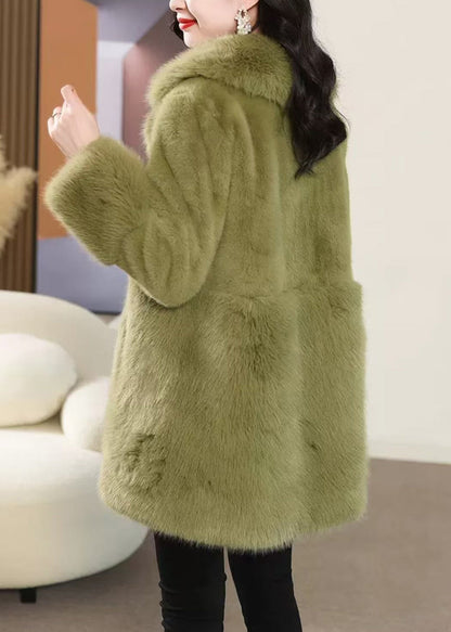 Green Button Pockets Mink Velvet Coat Peter Pan Collar Winter WQ040 OL-CTS241031