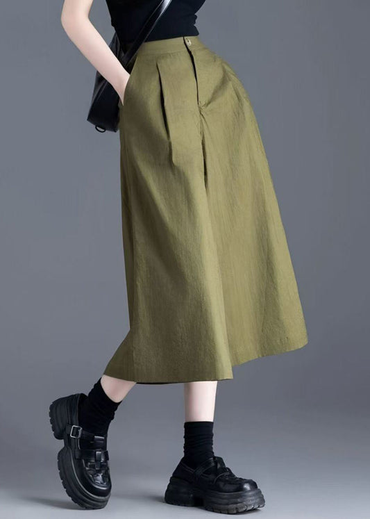Wide Leg Pants Linen Waist Solid Green High Button FashionChic