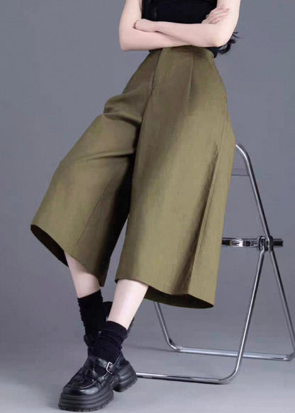 Wide Leg Pants Linen Waist Solid Green High Button FashionChic