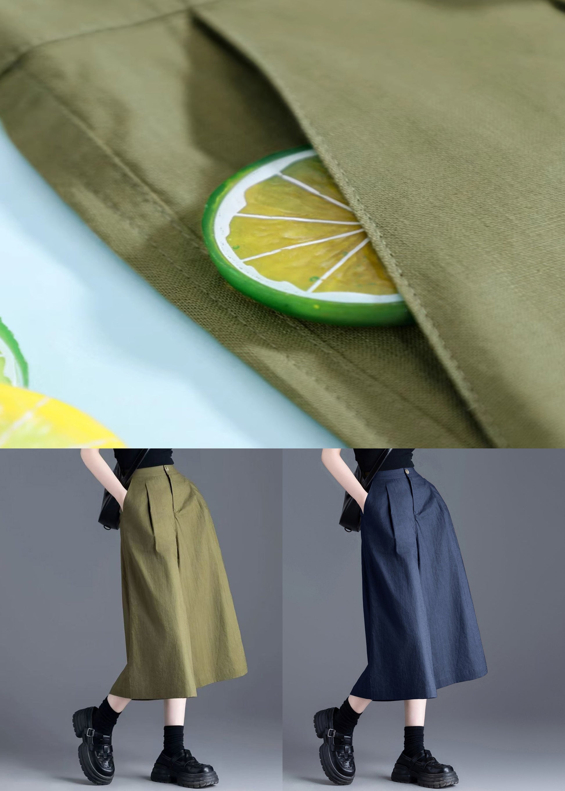 Wide Leg Pants Linen Waist Solid Green High Button FashionChic