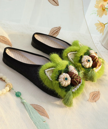 Green Chinese Style Cotton Fabric Slippers Shoes Nail Bead TQ047 ABC