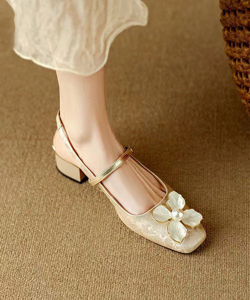 Green Chunky Chinese Style Floral Buckle Strap Splicing Sandals OI028 shoe-LX240801