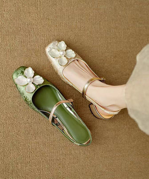 Green Chunky Chinese Style Floral Buckle Strap Splicing Sandals OI028 shoe-LX240801