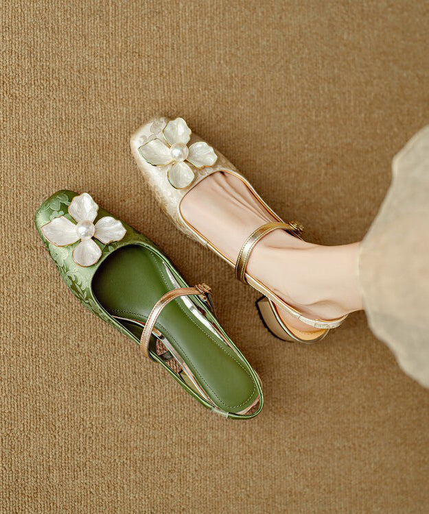 Style Chunky Leather Faux Sandals Green Floral New Chinese FashionChic