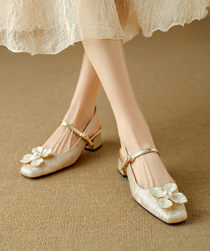 Style Chunky Leather Faux Sandals Green Floral New Chinese FashionChic