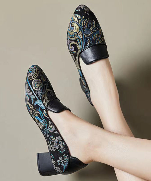 Green Chunky Heel Boho Vintage Embossed Splicing XC1027 Ada Fashion