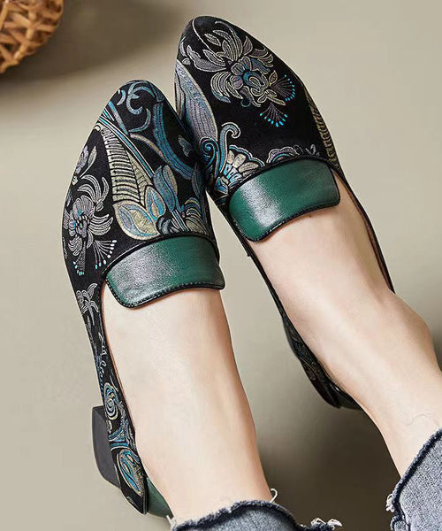 Green Chunky Heel Boho Vintage Embossed Splicing XC1027 Ada Fashion