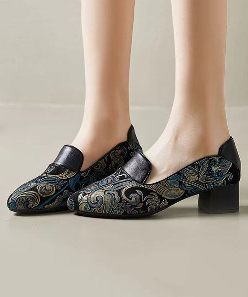 Green Chunky Heel Boho Vintage Embossed Splicing XC1027 Ada Fashion