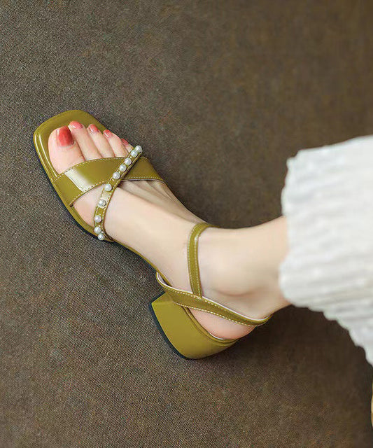 Green Chunky Heel Faux Leather Beautiful Splicing Nail Bead Sandals XC1013 Ada Fashion