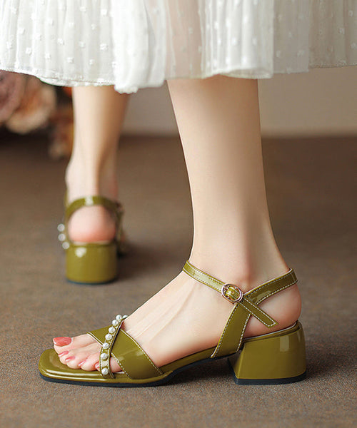 Green Chunky Heel Faux Leather Beautiful Splicing Nail Bead Sandals XC1013 Ada Fashion
