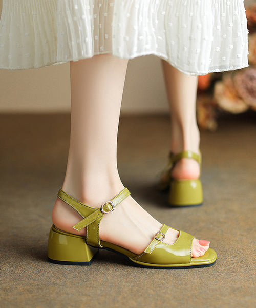 Green Chunky Heel Faux Leather Chic Sandals Peep Toe XC1011 Ada Fashion