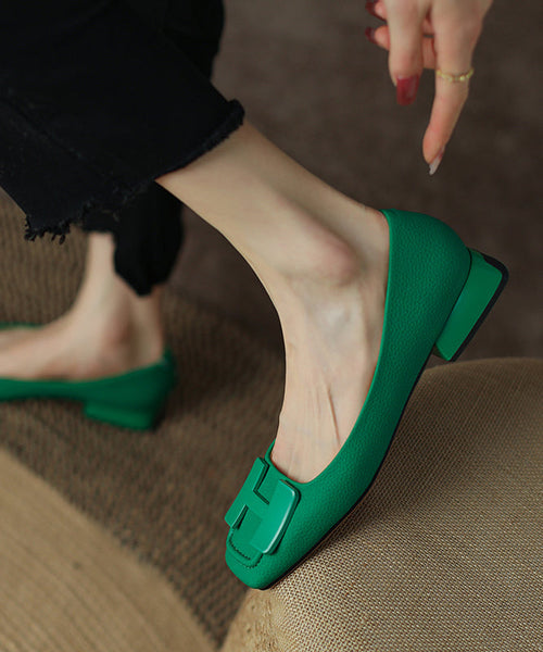 Comfy Splicing Flat Shoes Cowhide Green Leather FashionChic