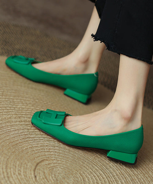 Comfy Splicing Flat Shoes Cowhide Green Leather FashionChic