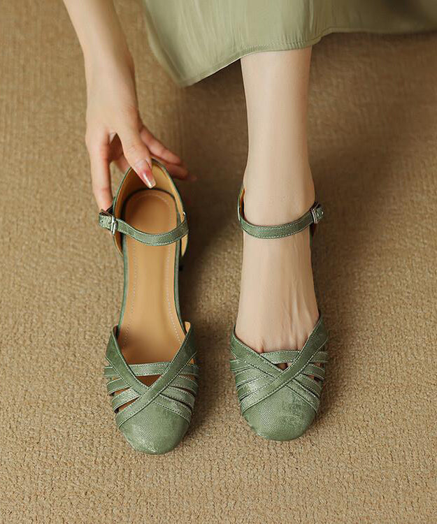 Green Comfy Hollow Out Splicing Buckle Strap Chunky Sandals AP1004 shoe-LX240905