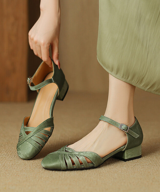 Green Comfy Hollow Out Splicing Buckle Strap Chunky Sandals AP1004 shoe-LX240905