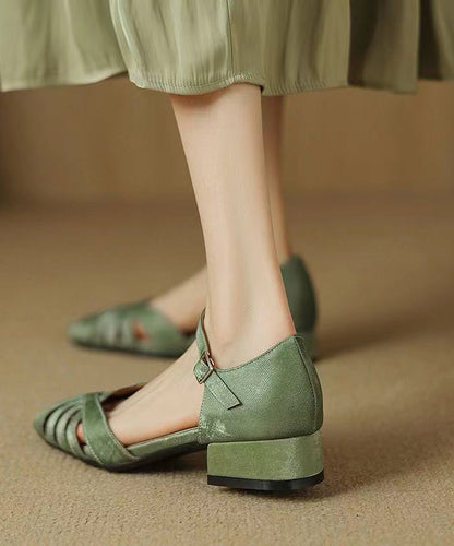 Green Comfy Hollow Out Splicing Buckle Strap Chunky Sandals AP1004 shoe-LX240905