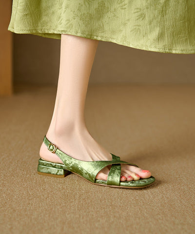 Strap Cross Leather Sandals Cowhide Peep Green Walking Splicing FashionChic