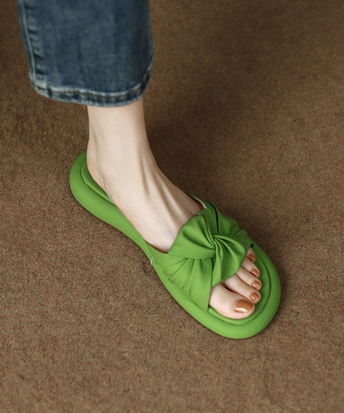 Toe Green Slide Sandals Splicing Leather Peep Beautiful Faux FashionChic