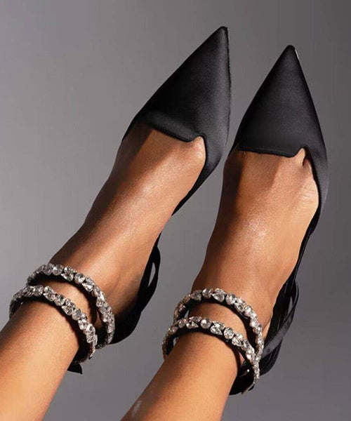 Style American Green Splicing Zircon Flat Toe Pointed Sandals FashionChic