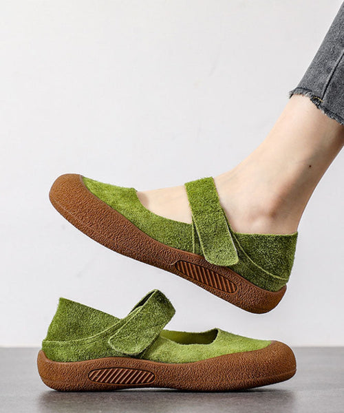 Splicing Green Casual Flats Buckle Platform Suede Strap FashionChic