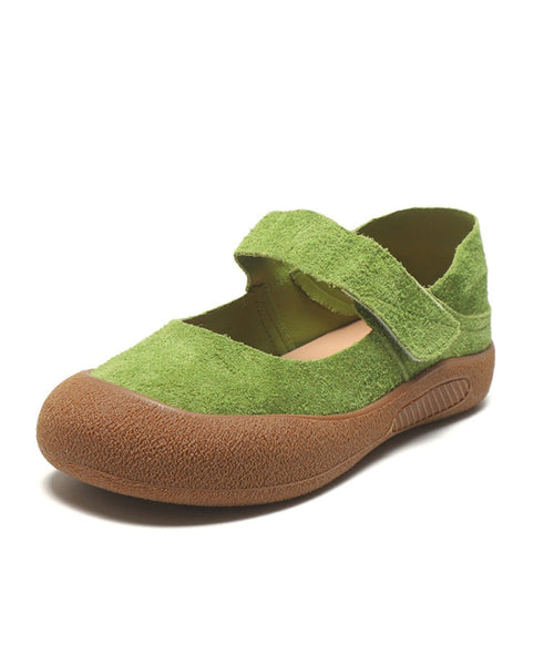 Splicing Green Casual Flats Buckle Platform Suede Strap FashionChic