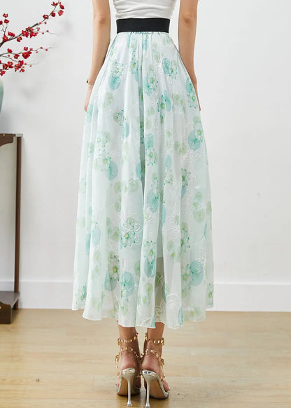 Green Floral Chiffon Skirts Exra Large Hem Fall Ada Fashion