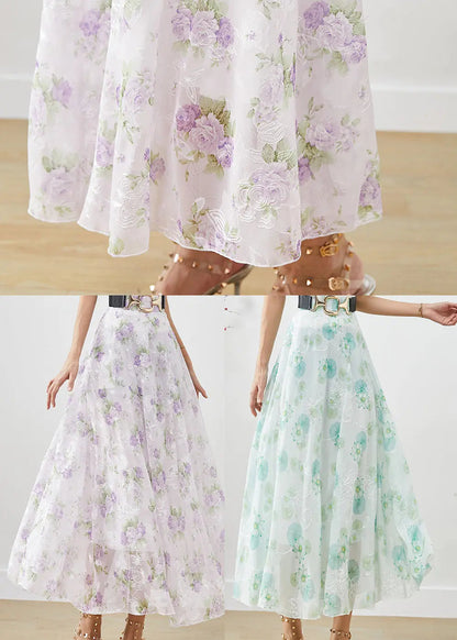 Green Floral Chiffon Skirts Exra Large Hem Fall Ada Fashion