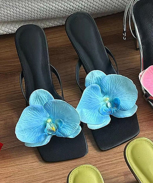 Handmade Sandals Floral Slide Heels Splicing Green High FashionChic