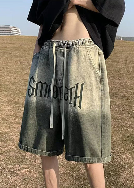 Shorts Pockets Color Green Mens Waist Gradient Elastic Letter FashionChic