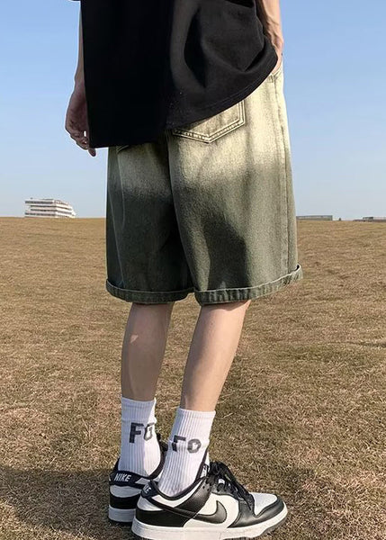 Shorts Pockets Color Green Mens Waist Gradient Elastic Letter FashionChic