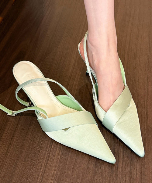 Toe Pointed Classy Satin Green Sandals High Splicing Heel FashionChic