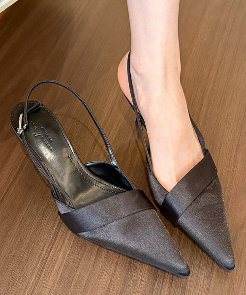 Toe Pointed Classy Satin Green Sandals High Splicing Heel FashionChic