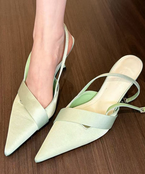 Toe Pointed Classy Satin Green Sandals High Splicing Heel FashionChic