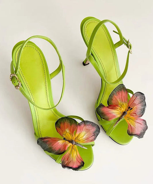 Sandals High Splicing Fashion Heels Green Leather Cowhide FashionChic
