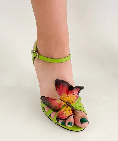 Sandals High Splicing Fashion Heels Green Leather Cowhide FashionChic