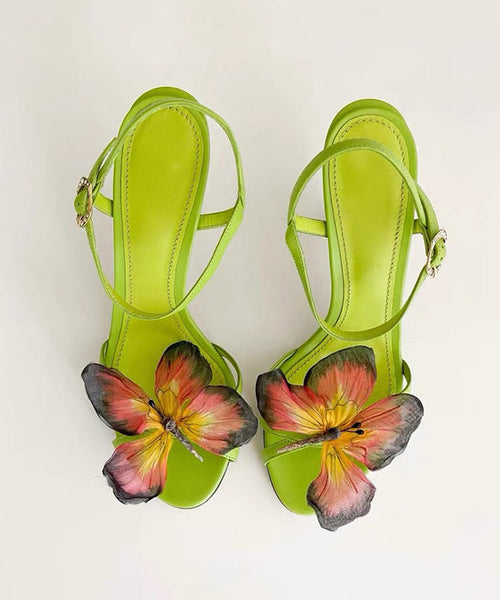 Sandals High Splicing Fashion Heels Green Leather Cowhide FashionChic