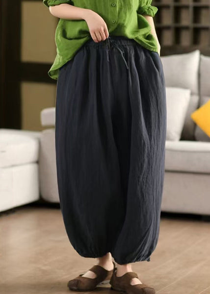 Pants Solid Summer LaceUp Elastic Linen Waist Green Crop FashionChic