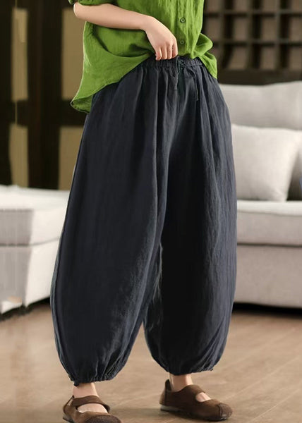 Pants Solid Summer LaceUp Elastic Linen Waist Green Crop FashionChic