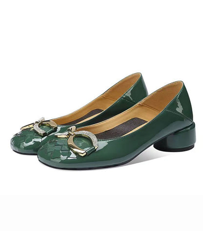 Green Loafer Shoes Chunky Faux Leather Stylish Splicing QK028 shoe-GGX241013