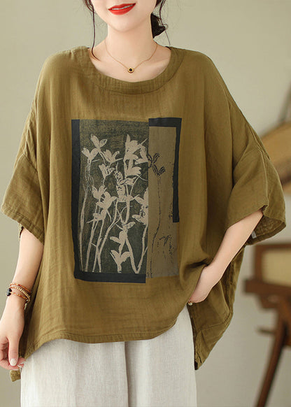 O Design t Top Neck Green Sleeve Cotton Batwing Low Shirts High FashionChic