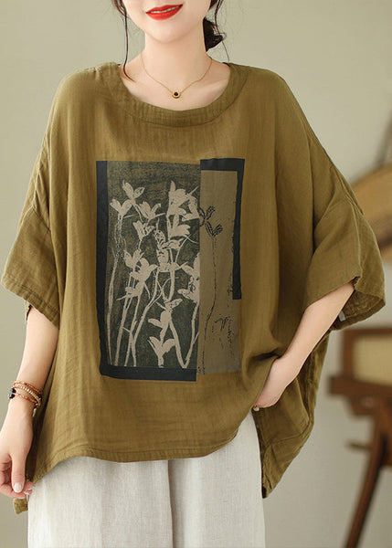 Design Batwing Low t Shirts Cotton High O Neck Green Sleeve Top FashionChic