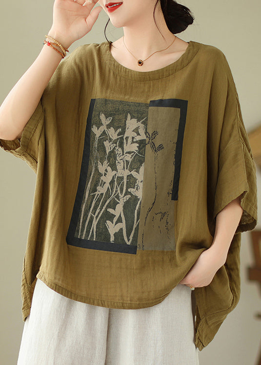 O Design t Top Neck Green Sleeve Cotton Batwing Low Shirts High FashionChic