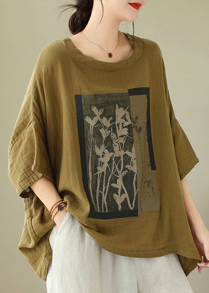 Design Batwing Low t Shirts Cotton High O Neck Green Sleeve Top FashionChic